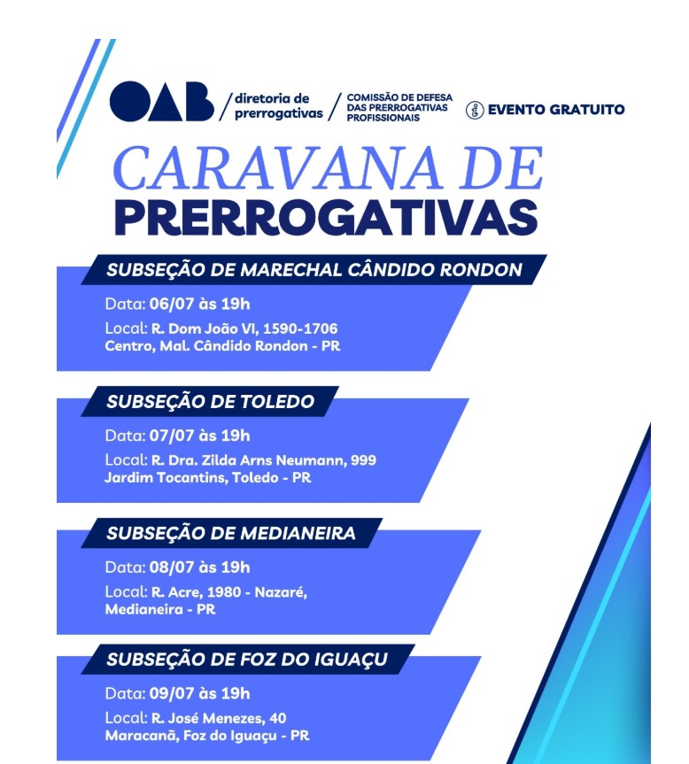 Caravana de Prerrogativas percorre quatro subseções do interior do Paraná em julho